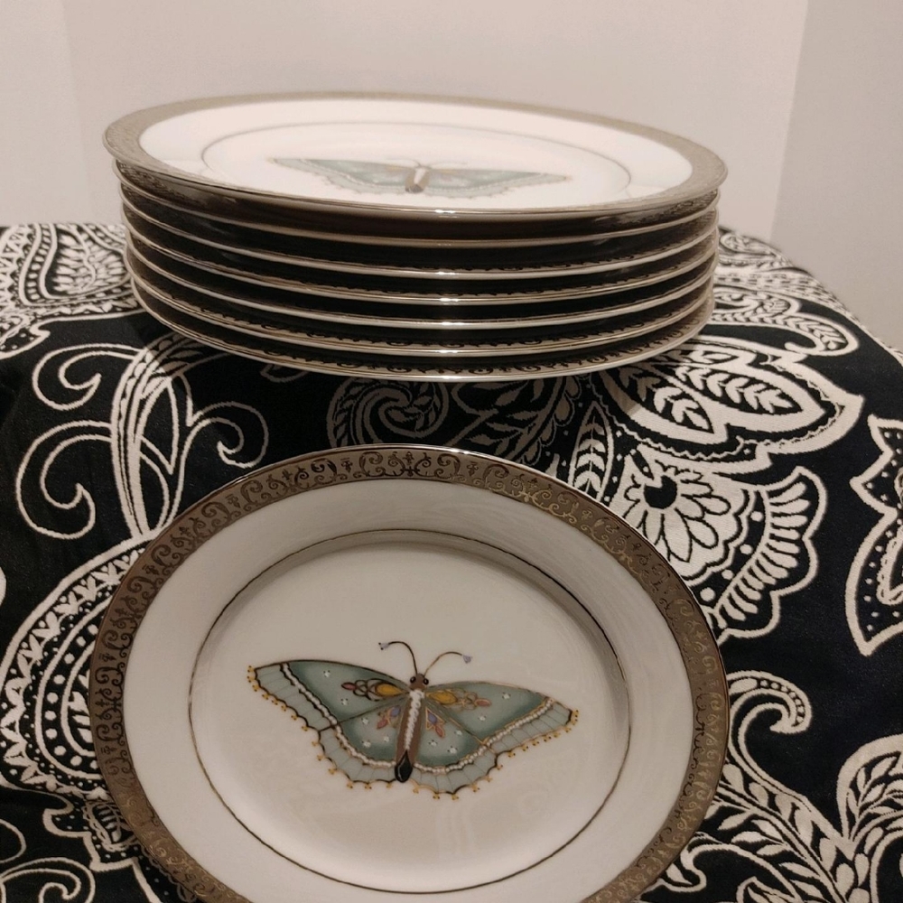 TEAL BLUE BUTTERFLY PLATES (ROYAL GALLERY PLATINUM